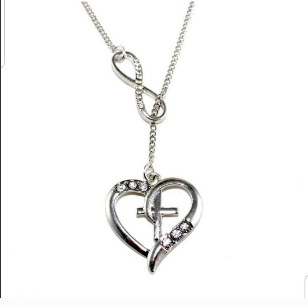 Silver Heart Cross Infinity Necklace - Picture 1 of 2